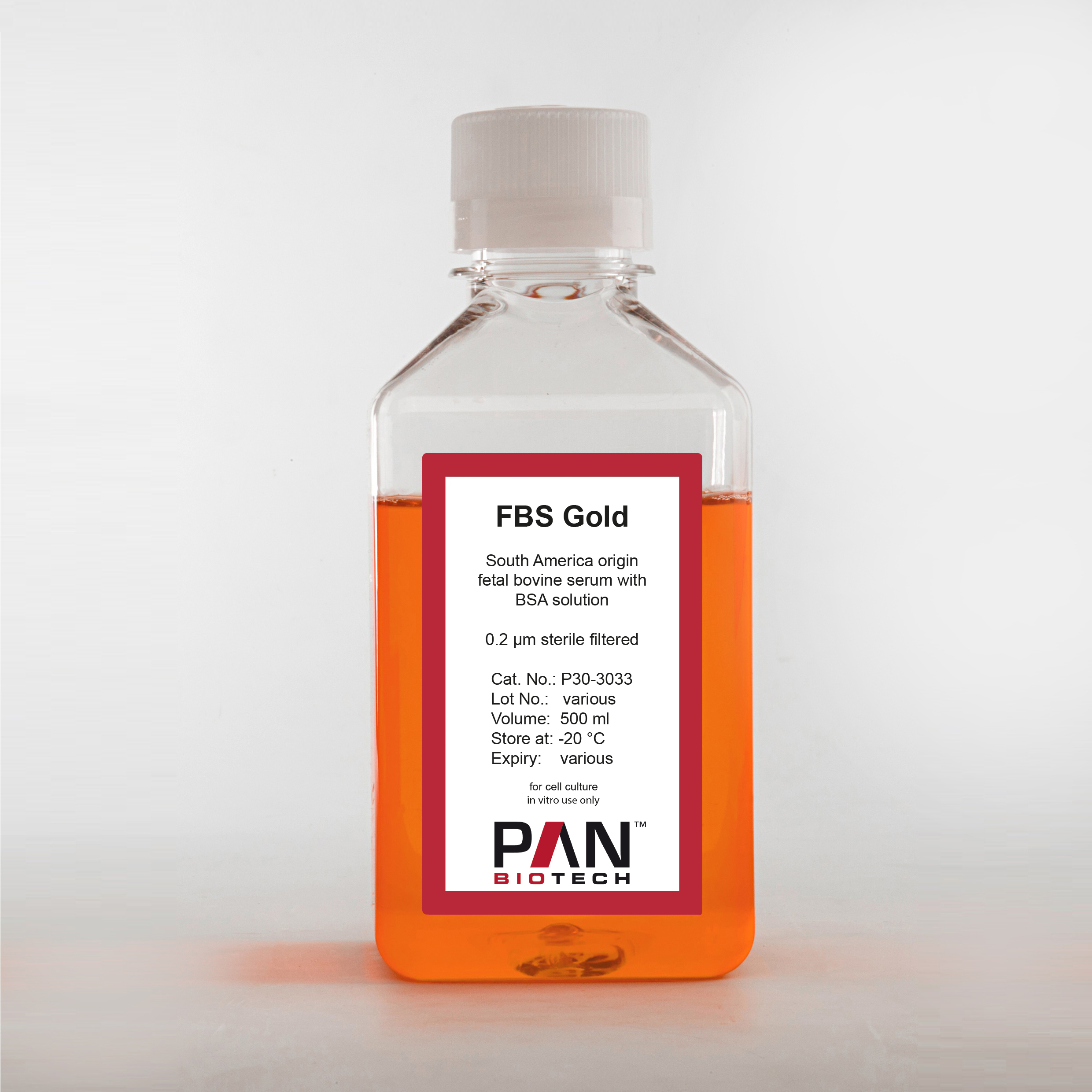 FBS Gold, South America origin, fetal bovine serum with BSA solution, 0.2 µm sterile filtered